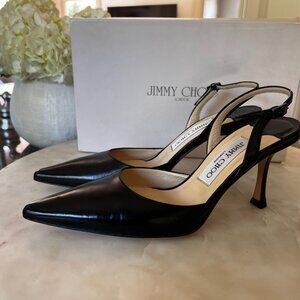 Jimmy Choo Syria Pointed Toe Black Slingback Pump 36.5 - New with box